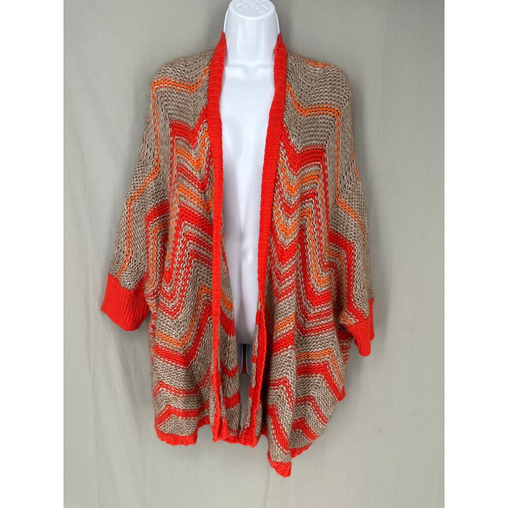 Loft Cardigan Sweater Womens Large Orange Chevron Western Cozy Alpaca Wool Beige